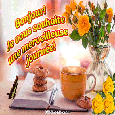 🔥 Bonjour Gif Animé | Bonjour 2025 | Bonjour GIF bonjour citation avec café gif