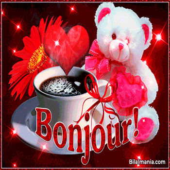 🔥 Bonjour Gif Animé | Bonjour 2025 | Bonjour GIF ours en peluche avec coeur gif
