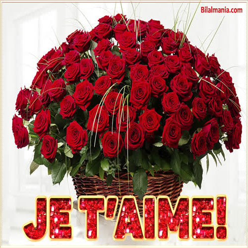 Je t'aime image avec des fleurs rouges