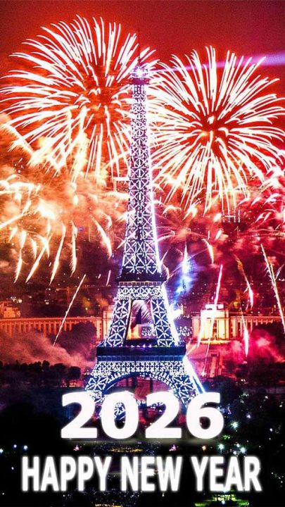 Sparkling Animated Fireworks Happy New Year 2026 GIF Images Firework Happy New Year 2026 Eiffel Tower France